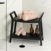 JONATHAN Y STL1000T Orla 25.6″ Modern Classic Slatted Solid Acacia Wood Indoor/Outdoor Shower Bench with Shelf and Handle, Light Teak(Black)