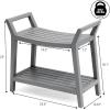 JONATHAN Y STL1000T Orla 25.6″ Modern Classic Slatted Solid Acacia Wood Indoor/Outdoor Shower Bench with Shelf and Handle, Light Teak(Grey)