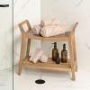 JONATHAN Y STL1000T Orla 25.6″ Modern Classic Slatted Solid Acacia Wood Indoor/Outdoor Shower Bench with Shelf and Handle, Light Teak(Light Teak)