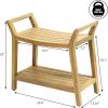 JONATHAN Y STL1000T Orla 25.6″ Modern Classic Slatted Solid Acacia Wood Indoor/Outdoor Shower Bench with Shelf and Handle, Light Teak(Light Teak)