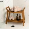 JONATHAN Y STL1000T Orla 25.6″ Modern Classic Slatted Solid Acacia Wood Indoor/Outdoor Shower Bench with Shelf and Handle, Light Teak(Natural)