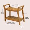 JONATHAN Y STL1000T Orla 25.6″ Modern Classic Slatted Solid Acacia Wood Indoor/Outdoor Shower Bench with Shelf and Handle, Light Teak(Natural)