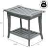 JONATHAN Y STL1001G Tucker 22.1″ Traditional Classic Slatted Solid Acacia Wood Indoor/Outdoor Shower Bench with Shelf and Handle, Gray(Grey)