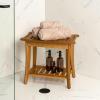 JONATHAN Y STL1001G Tucker 22.1″ Traditional Classic Slatted Solid Acacia Wood Indoor/Outdoor Shower Bench with Shelf and Handle, Gray(Natural)