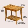 JONATHAN Y STL1001G Tucker 22.1″ Traditional Classic Slatted Solid Acacia Wood Indoor/Outdoor Shower Bench with Shelf and Handle, Gray(Natural)