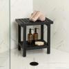 JONATHAN Y STL1003G Armin 18.1″ Modern Classic Grid Slat Solid Acacia Wood Indoor/Outdoor Shower Stool, Gray(Black)