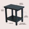 JONATHAN Y STL1003G Armin 18.1″ Modern Classic Grid Slat Solid Acacia Wood Indoor/Outdoor Shower Stool, Gray(Black)