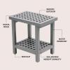 JONATHAN Y STL1003G Armin 18.1″ Modern Classic Grid Slat Solid Acacia Wood Indoor/Outdoor Shower Stool, Gray(Grey)