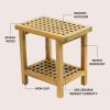 JONATHAN Y STL1003G Armin 18.1″ Modern Classic Grid Slat Solid Acacia Wood Indoor/Outdoor Shower Stool, Gray(Light Teak)