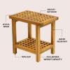 JONATHAN Y STL1003G Armin 18.1″ Modern Classic Grid Slat Solid Acacia Wood Indoor/Outdoor Shower Stool, Gray(Natural)