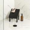 JONATHAN Y STL1004T Saru 11.8″ Traditional Classic Solid Acacia Wood Shower Shaving Foot Stool, Light Teak(Black)