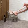 JONATHAN Y STL1004T Saru 11.8″ Traditional Classic Solid Acacia Wood Shower Shaving Foot Stool, Light Teak(Grey)