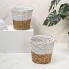 happimess HPM1403C-SET2 Toby Contemporary Bohemian Two-Tone Handwoven Water Hyacinth 3.1-Gallon Tapered Round Wicker Watebasket, Black/Natural (Set of 2)(White/Natural)