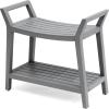 JONATHAN Y STL1000T Orla 25.6″ Modern Classic Slatted Solid Acacia Wood Indoor/Outdoor Shower Bench with Shelf and Handle, Light Teak(Grey)