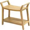 JONATHAN Y STL1000T Orla 25.6″ Modern Classic Slatted Solid Acacia Wood Indoor/Outdoor Shower Bench with Shelf and Handle, Light Teak(Light Teak)