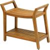 JONATHAN Y STL1000T Orla 25.6″ Modern Classic Slatted Solid Acacia Wood Indoor/Outdoor Shower Bench with Shelf and Handle, Light Teak(Natural)
