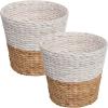happimess HPM1403C-SET2 Toby Contemporary Bohemian Two-Tone Handwoven Water Hyacinth 3.1-Gallon Tapered Round Wicker Watebasket, Black/Natural (Set of 2)(White/Natural)