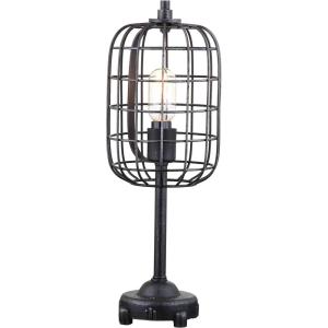 JONATHAN Y 20″ Black/Silver Industrial Metal Table Lamp, Wire Cage Drum Shade for Bedroom Living Room Nightstand, Rustic Farmhouse Style, UL Listed, LED Bulb Included JYL4029A