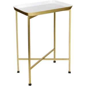 JONATHAN Y END4006B Sterling 26.25″ Industrial Classic Metal Foldable Rectangular End Table and Side Table with Removable Tray Top for Living Room, Bedroom, Office, Bathroom, Gold/White