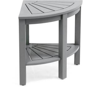 JONATHAN Y END6002B Maris 18″ Classic Coastal Solid Acacia Wood Indoor/Outdoor Corner Shower Bench with Shelf, Black(Grey)