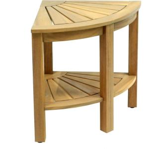 JONATHAN Y END6002B Maris 18″ Classic Coastal Solid Acacia Wood Indoor/Outdoor Corner Shower Bench with Shelf, Black(Light Teak)