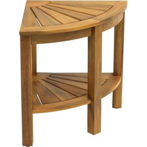 JONATHAN Y END6002B Maris 18″ Classic Coastal Solid Acacia Wood Indoor/Outdoor Corner Shower Bench with Shelf, Black(Natural)