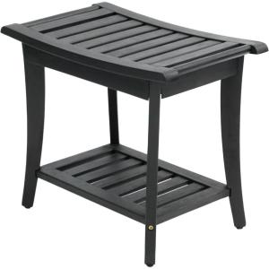 JONATHAN Y STL1001G Tucker 22.1″ Traditional Classic Slatted Solid Acacia Wood Indoor/Outdoor Shower Bench with Shelf and Handle, Gray(Black)