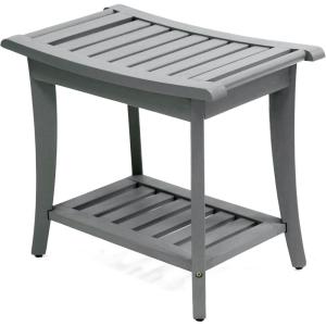 JONATHAN Y STL1001G Tucker 22.1″ Traditional Classic Slatted Solid Acacia Wood Indoor/Outdoor Shower Bench with Shelf and Handle, Gray(Grey)