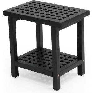JONATHAN Y STL1003G Armin 18.1″ Modern Classic Grid Slat Solid Acacia Wood Indoor/Outdoor Shower Stool, Gray(Black)