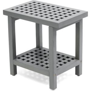 JONATHAN Y STL1003G Armin 18.1″ Modern Classic Grid Slat Solid Acacia Wood Indoor/Outdoor Shower Stool, Gray(Grey)