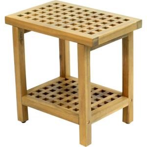 JONATHAN Y STL1003G Armin 18.1″ Modern Classic Grid Slat Solid Acacia Wood Indoor/Outdoor Shower Stool, Gray(Light Teak)