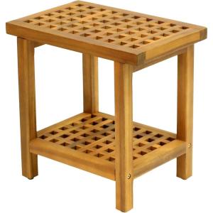 JONATHAN Y STL1003G Armin 18.1″ Modern Classic Grid Slat Solid Acacia Wood Indoor/Outdoor Shower Stool, Gray(Natural)