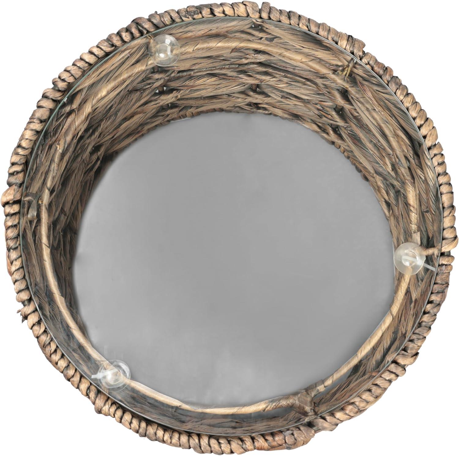 image:imageJONATHAN Y Malaya 16 Bohemian Coastal Handwoven Water Hyacinth Open Weave Round End Table with Glass Top Brown TBL2508BBrown