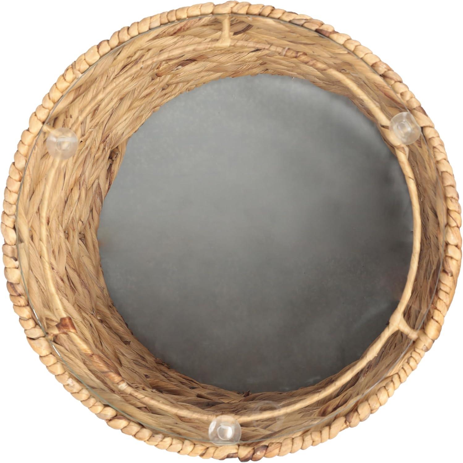 image:imageJONATHAN Y Malaya 16 Bohemian Coastal Handwoven Water Hyacinth Open Weave Round End Table with Glass Top Brown TBL2508BNatural