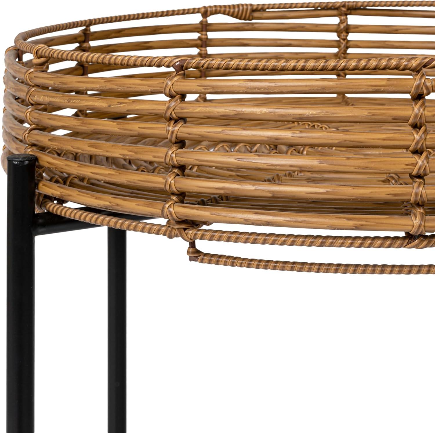 image:imageJONATHAN Y Malia 20 Coastal Bohemian Faux Rattan Round Tray End Table with Metal Base Brown TBL2509BBrown
