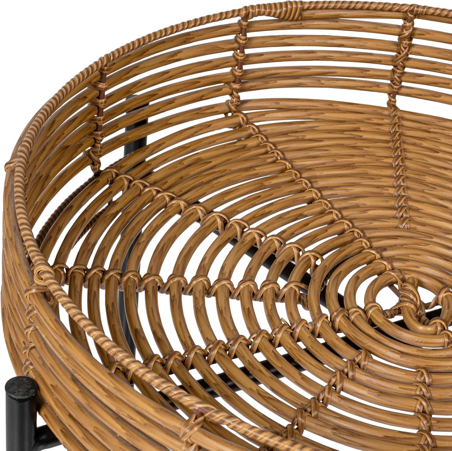 image:imageJONATHAN Y Malia 20 Coastal Bohemian Faux Rattan Round Tray End Table with Metal Base Brown TBL2509BBrown