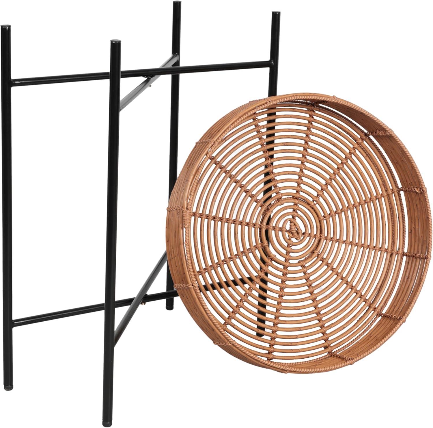 image:imageJONATHAN Y Malia 20 Coastal Bohemian Faux Rattan Round Tray End Table with Metal Base Brown TBL2509BBrown