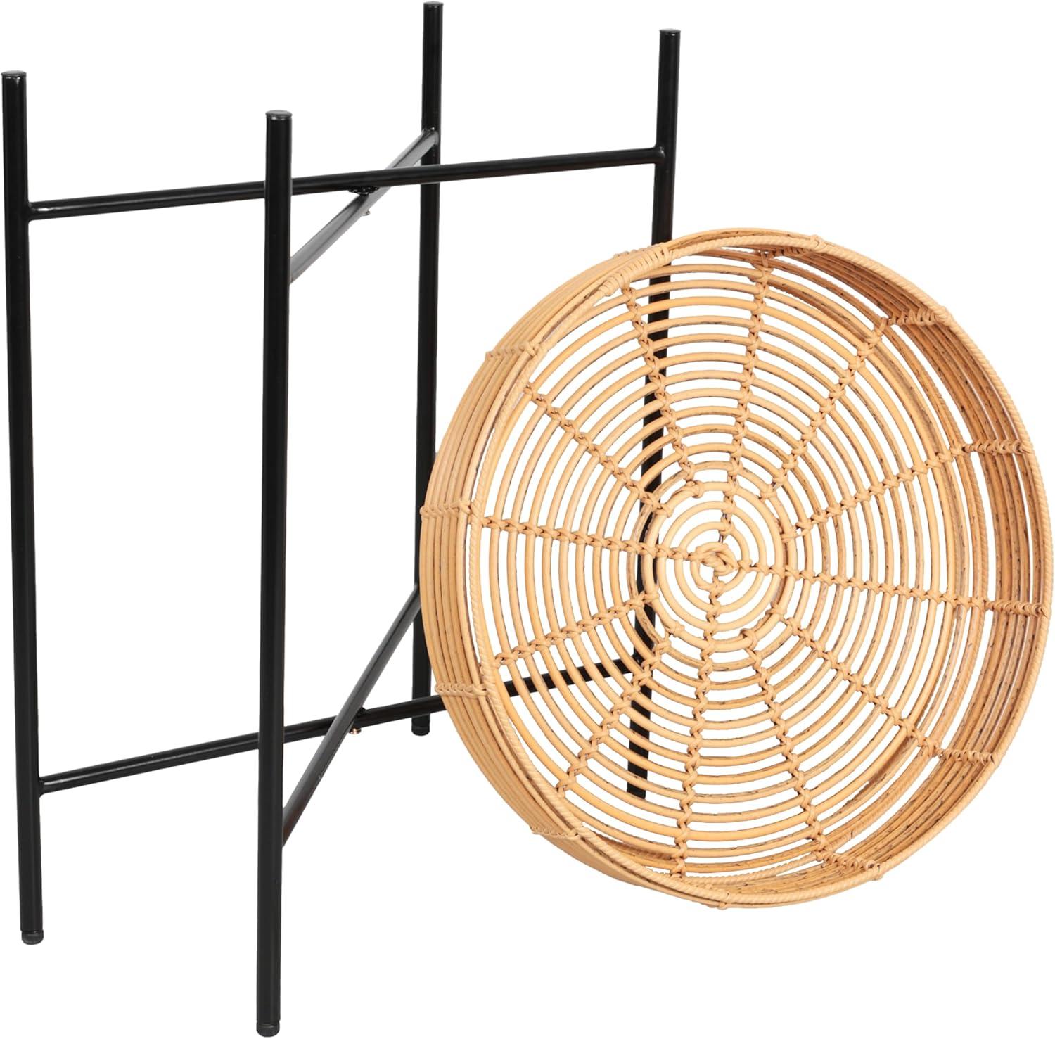 image:imageJONATHAN Y Malia 20 Coastal Bohemian Faux Rattan Round Tray End Table with Metal Base Brown TBL2509BNatural