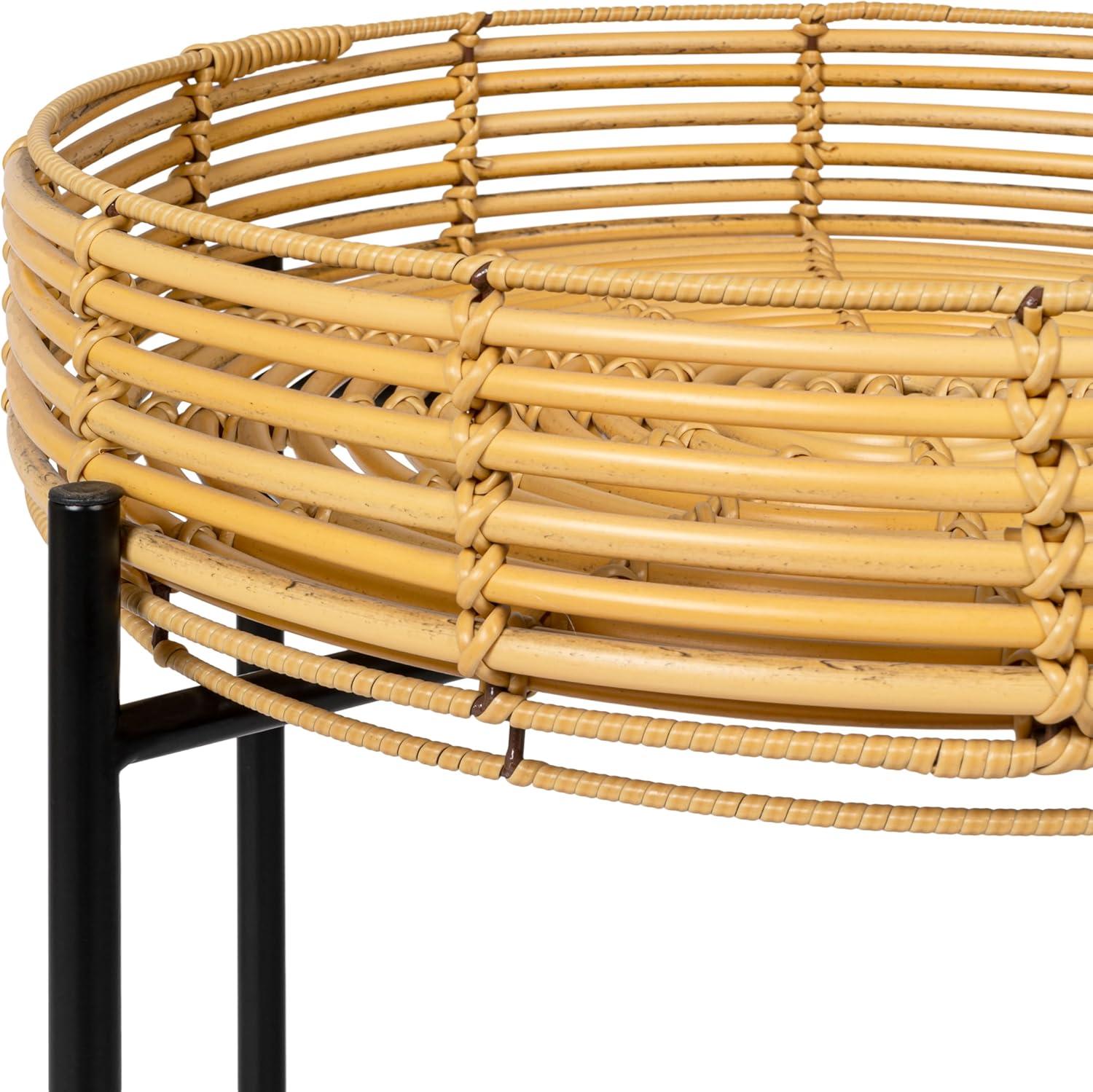 image:imageJONATHAN Y Malia 20 Coastal Bohemian Faux Rattan Round Tray End Table with Metal Base Brown TBL2509BNatural