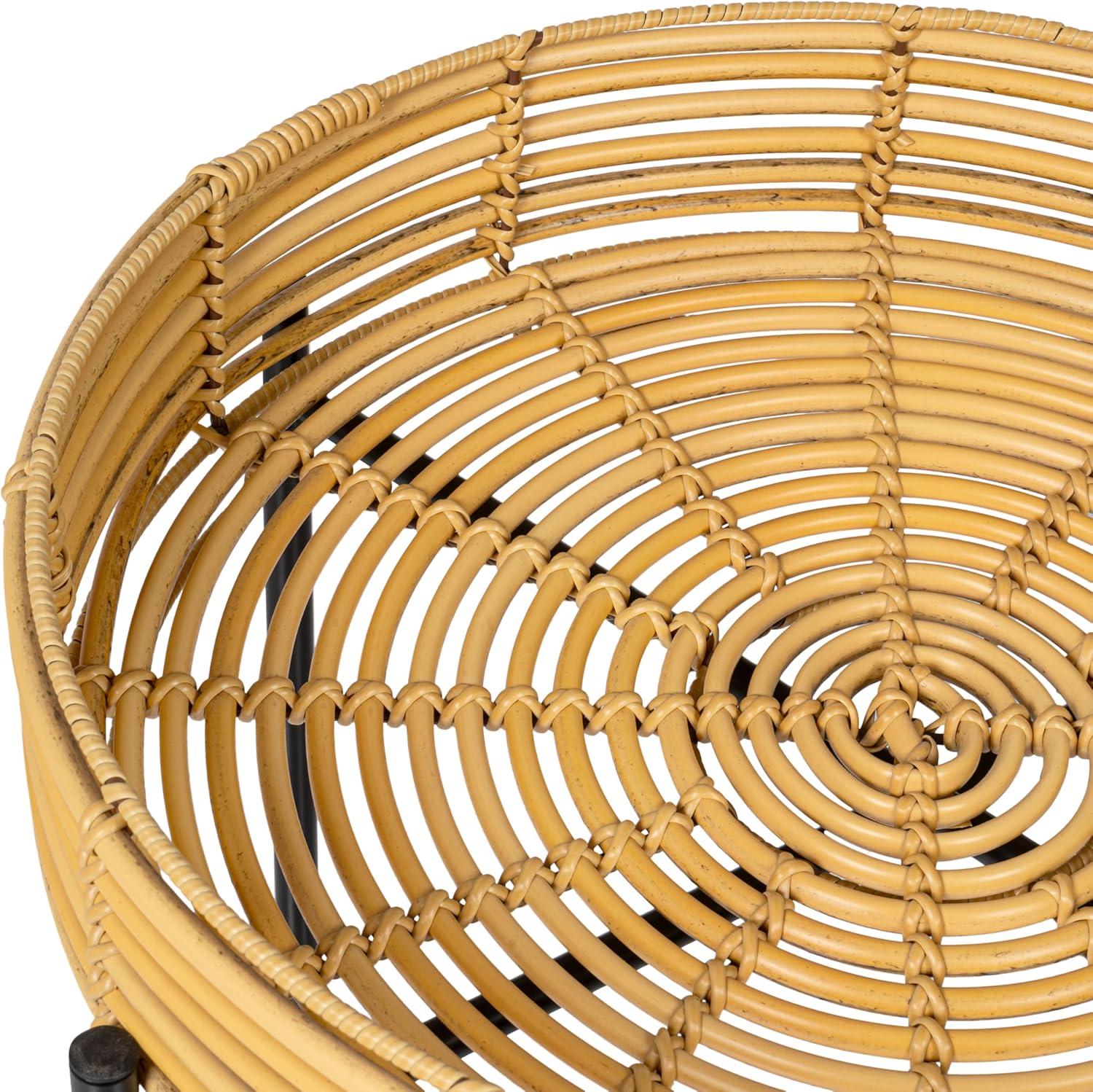 image:imageJONATHAN Y Malia 20 Coastal Bohemian Faux Rattan Round Tray End Table with Metal Base Brown TBL2509BNatural