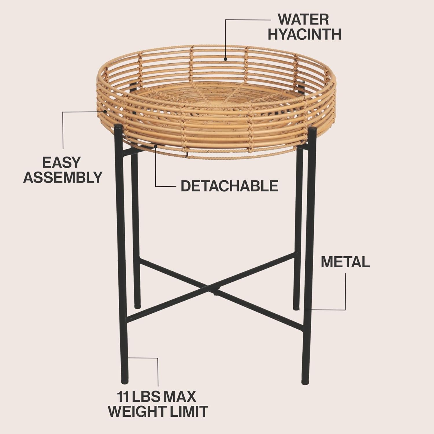 image:imageJONATHAN Y Malia 20 Coastal Bohemian Faux Rattan Round Tray End Table with Metal Base Brown TBL2509BNatural