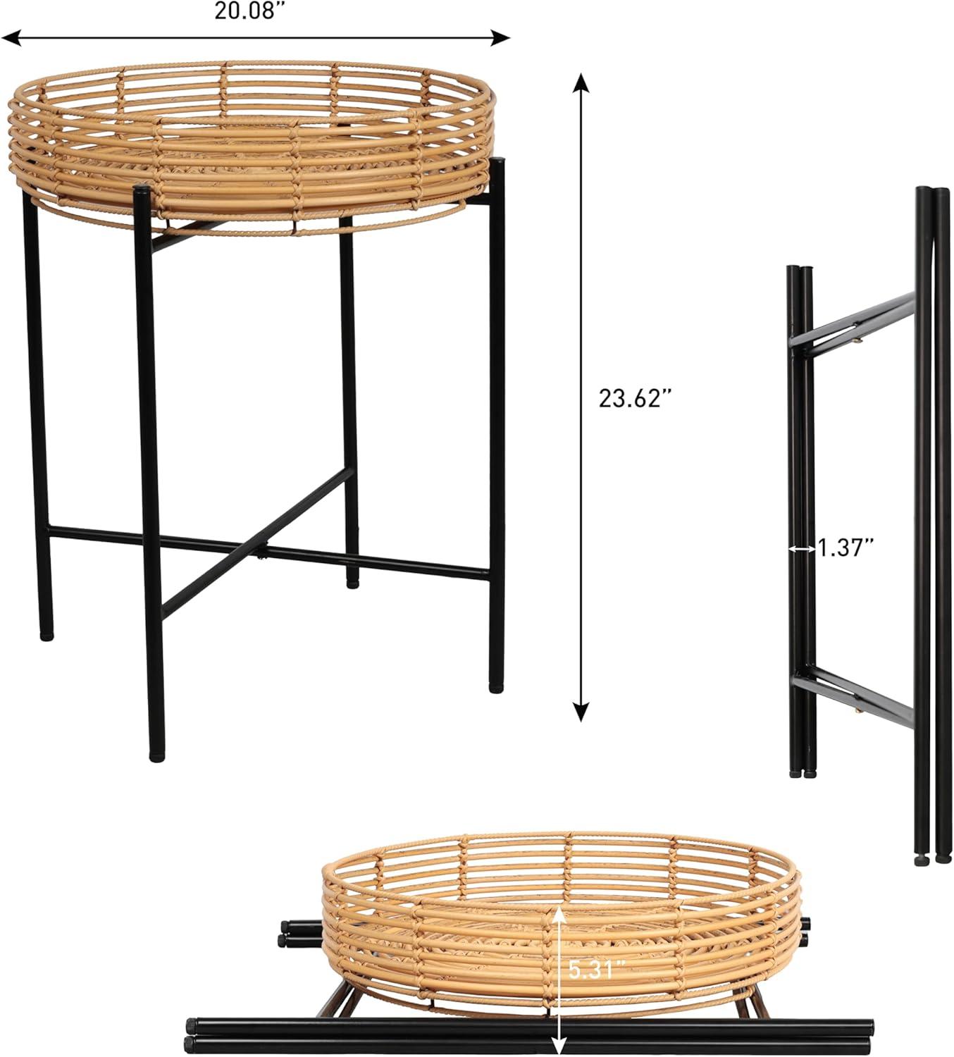 image:imageJONATHAN Y Malia 20 Coastal Bohemian Faux Rattan Round Tray End Table with Metal Base Brown TBL2509BNatural