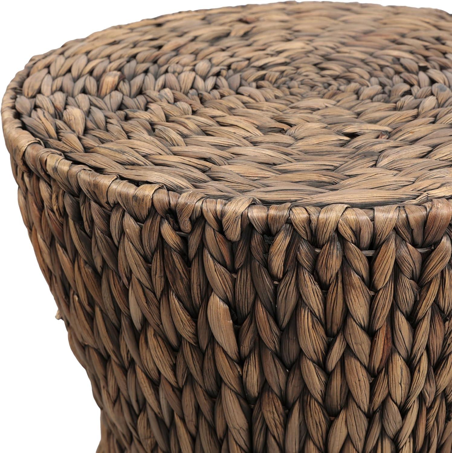 image:imageJONATHAN Y Natura 1575 Coastal Bohemian Handwoven Water Hyacinth Round Hourglass End Table Natural TBL2505ABrown