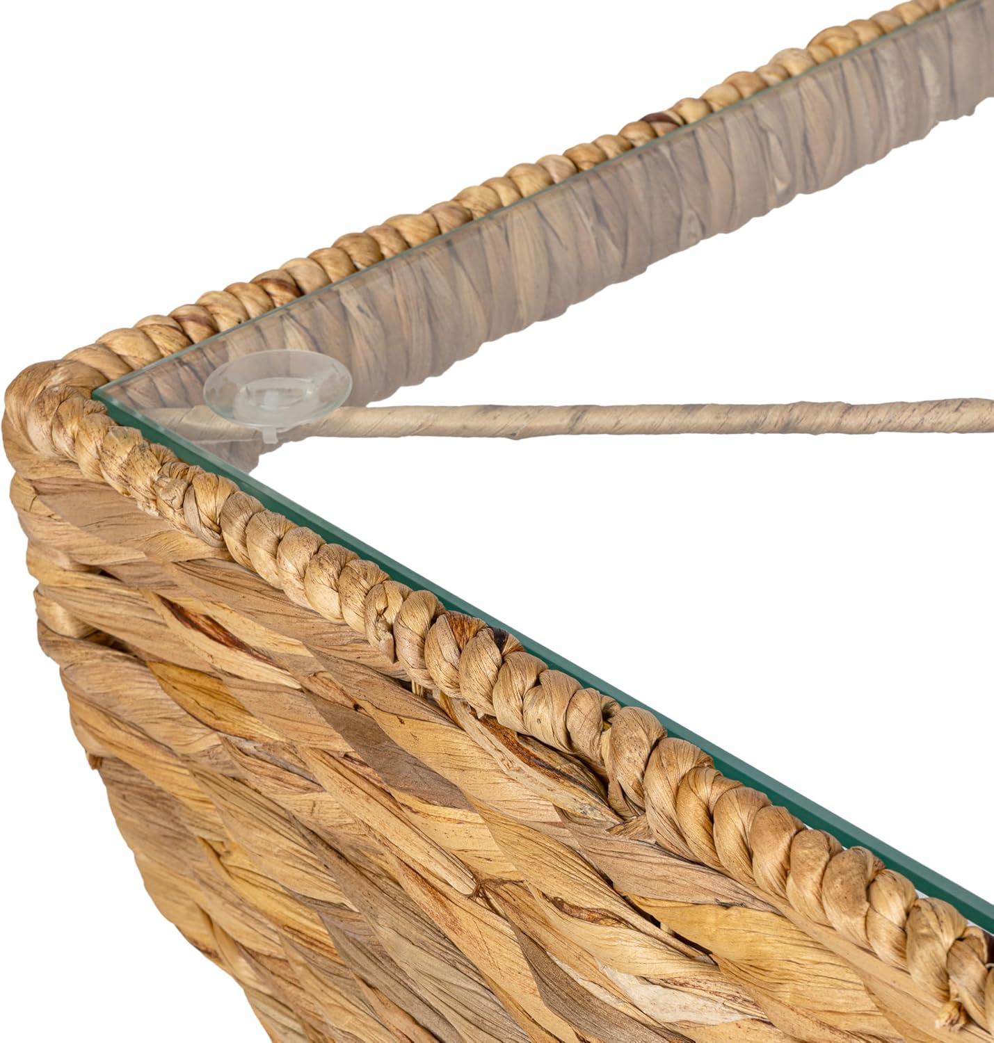 image:imageJONATHAN Y Suraya 14 Coastal Bohemian Handwoven Water Hyacinth Sculptural Twisted End Table with Glass Top and Storage Shelf Natural TBL2506ANatural