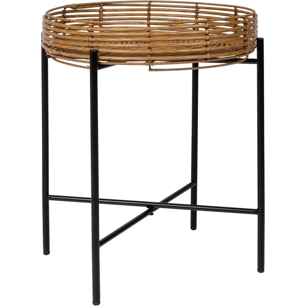 image:imageJONATHAN Y Malia 20 Coastal Bohemian Faux Rattan Round Tray End Table with Metal Base Brown TBL2509BBrown