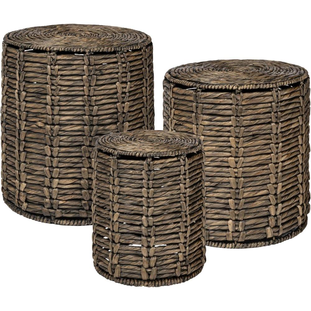 image:imageJONATHAN Y Zaria 18 Coastal Bohemian Handwoven Water Hyacinth Nesting Round Accent Table Brown Set of 3 TBL2503B3SETBrown