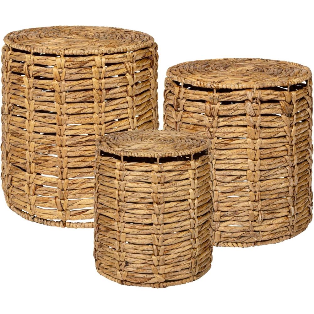 image:imageJONATHAN Y Zaria 18 Coastal Bohemian Handwoven Water Hyacinth Nesting Round Accent Table Brown Set of 3 TBL2503B3SETNatural