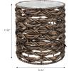 JONATHAN Y Malaya 16″ Bohemian Coastal Handwoven Water Hyacinth Open Weave Round End Table with Glass Top, Brown (TBL2508B)(Brown)