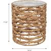 JONATHAN Y Malaya 16″ Bohemian Coastal Handwoven Water Hyacinth Open Weave Round End Table with Glass Top, Brown (TBL2508B)(Natural)