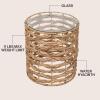 JONATHAN Y Malaya 16″ Bohemian Coastal Handwoven Water Hyacinth Open Weave Round End Table with Glass Top, Brown (TBL2508B)(Natural)